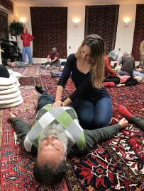 Ariadne Thompson practicing Breema at the Fall Intensive