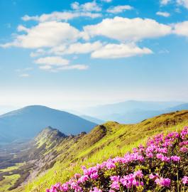 Mountain ridge and blue sky