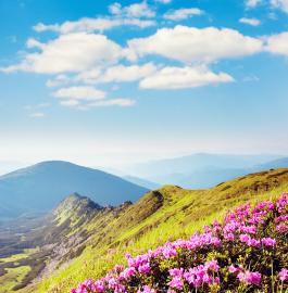 Mountain ridge and blue sky