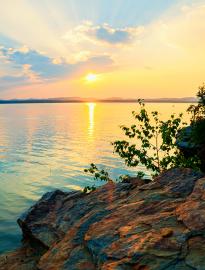 Calm peaceful water, sunset